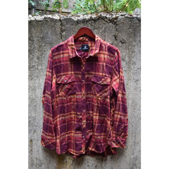Volcom Women's Plaid Flannel Shirt – Red & Orange – Size XXL - Picture 1 of 4